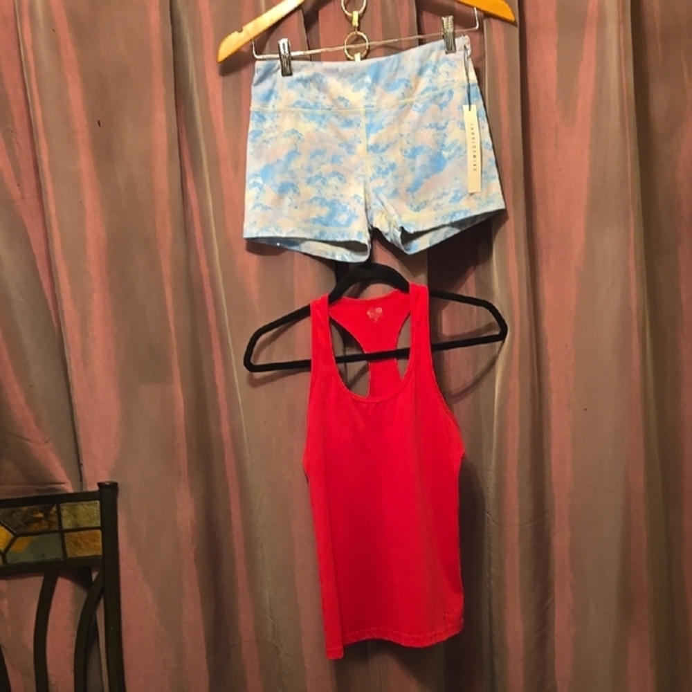Champion Tie Dye Shorts & Red Tank Top Matching Set